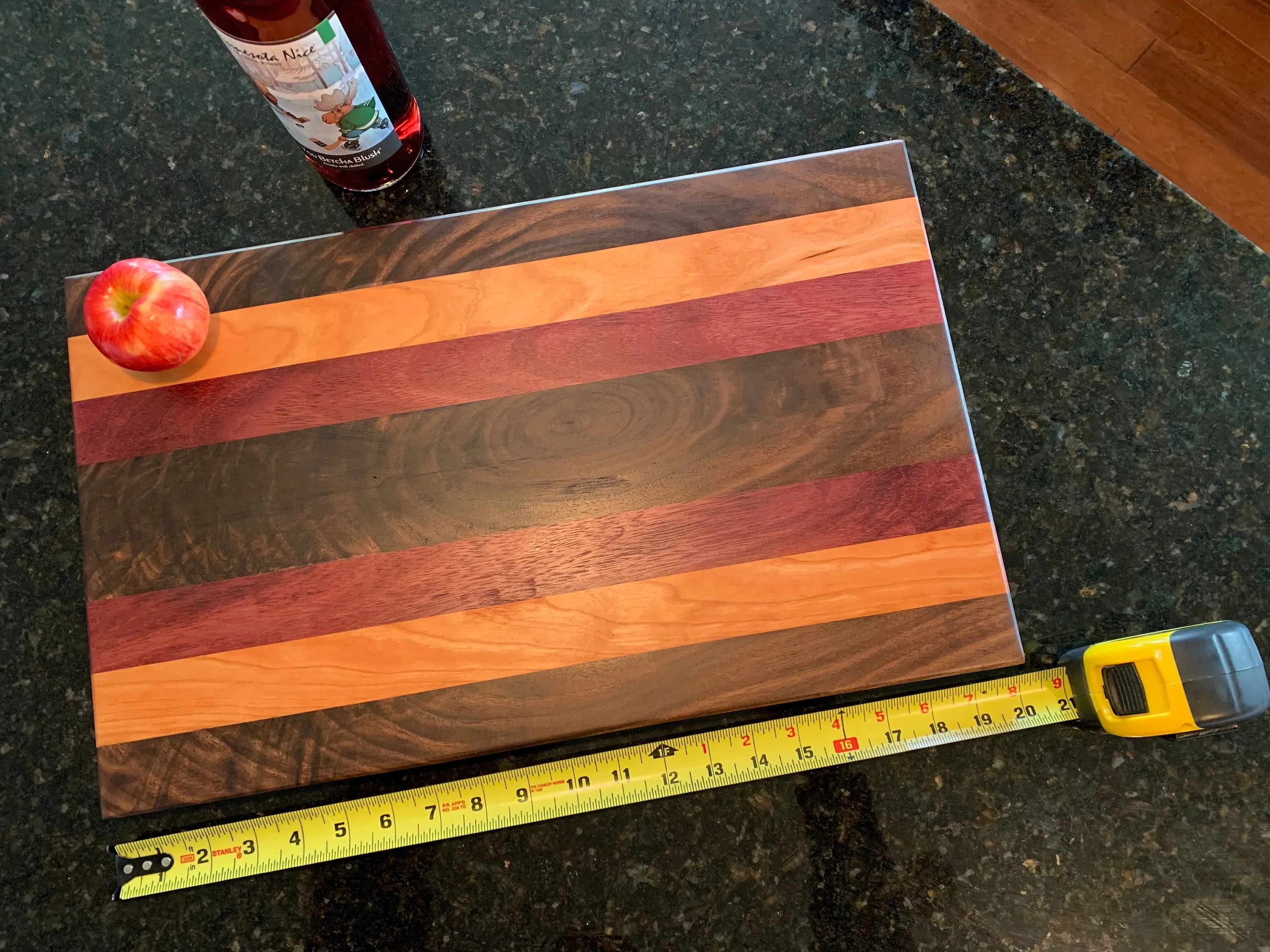 018 Large Cutting Board w/ Feet- Walnut, Cherry, and Purple Heart wood, Serving Tray, Handcrafted