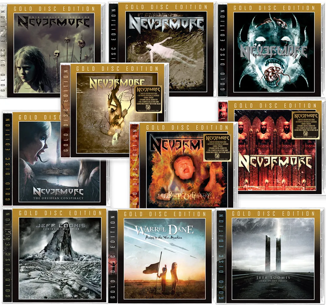 10-CD NEVERMORE MEGA-BUNDLE - GOLD DISCS w COLLECTOR CARDS Nevermore (7)   Jeff Loomis (2) (shredder) Warrel Dane (vox)