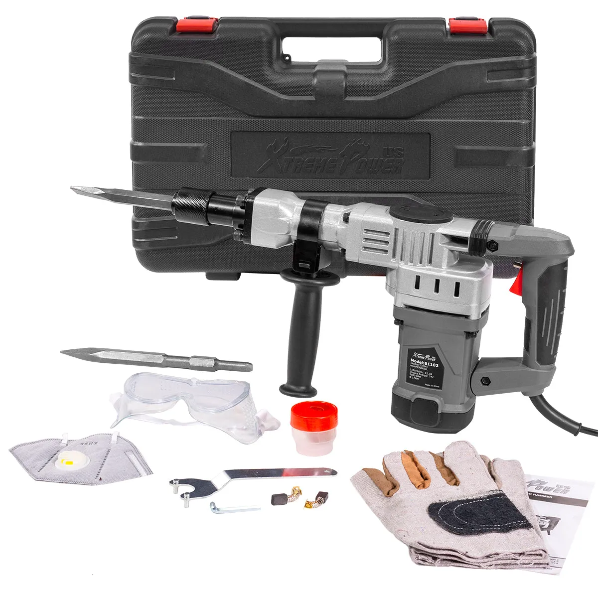 1400W 1-1/2" Electric Demolition Hammer Concrete Breaker w/ Chisels Bits with Carrying Case