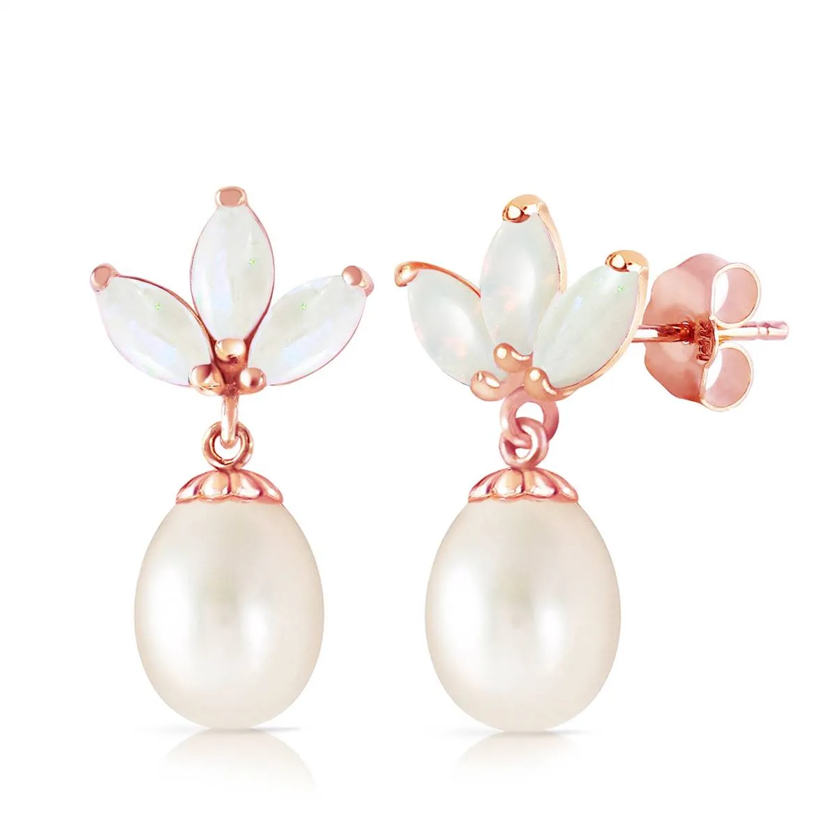 14K Solid Rose Gold Dangling Earrings w/ Pearls & Opals