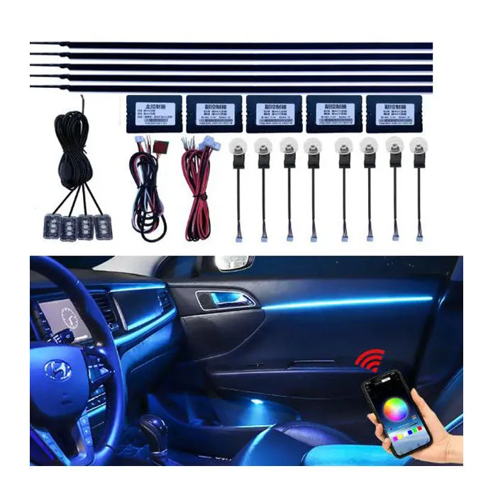 18 in 1 RGB LED Car Interior Ambient Light - Single Color | App Controlled - Interior Acrylic 18 Points Atmosphere Light