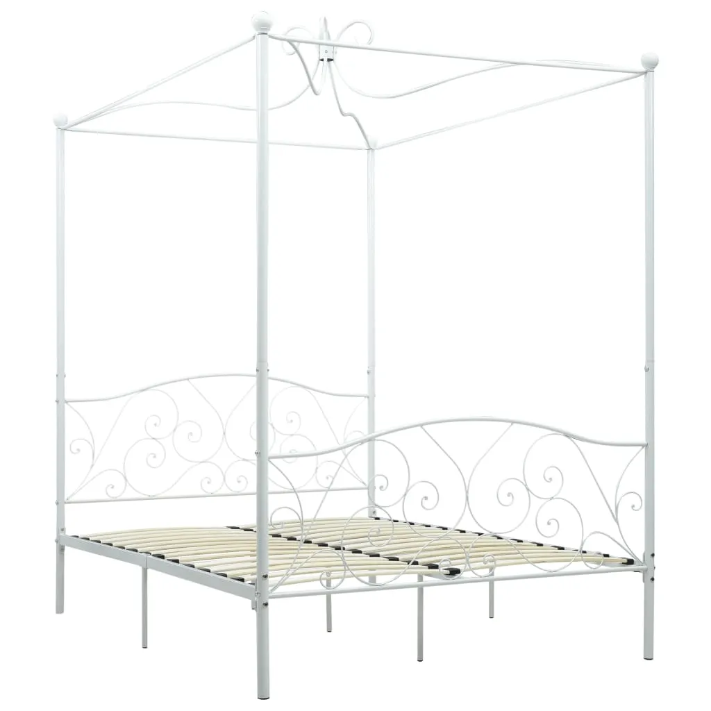 284470 vidaXL Canopy Bed Frame without Mattress White Metal 120x200 cm