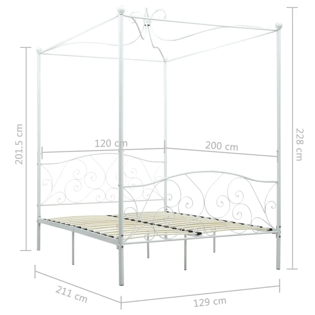 284470 vidaXL Canopy Bed Frame without Mattress White Metal 120x200 cm