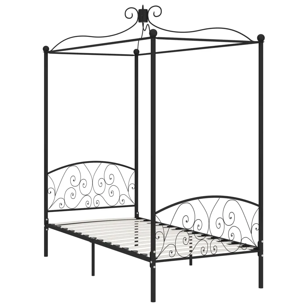 284474 vidaXL Canopy Bed Frame without Mattress Black Metal 90x200 cm