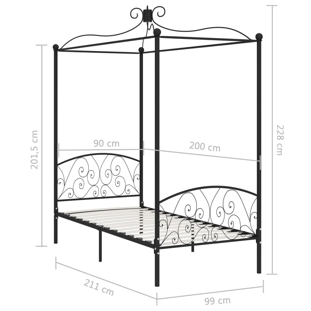 284474 vidaXL Canopy Bed Frame without Mattress Black Metal 90x200 cm