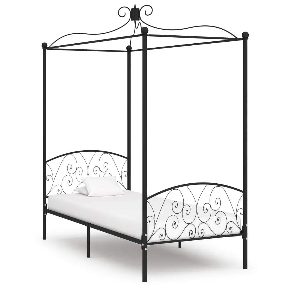 284474 vidaXL Canopy Bed Frame without Mattress Black Metal 90x200 cm