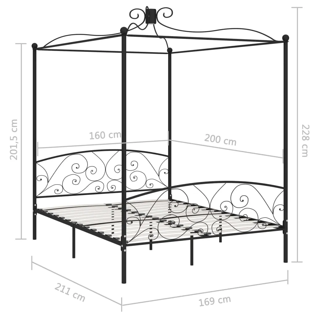 284478 vidaXL Canopy Bed Frame without Mattress Black Metal 160x200 cm