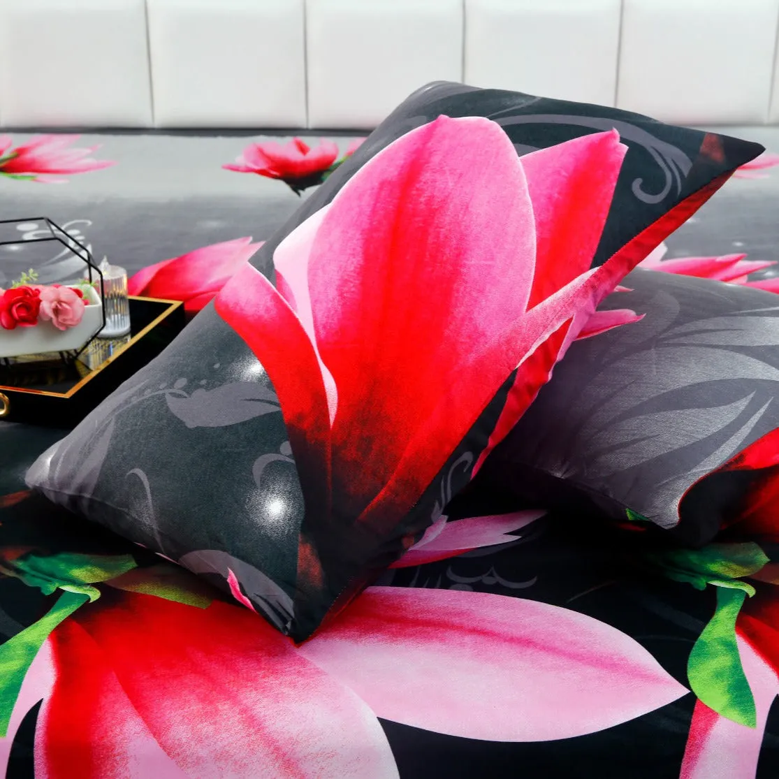 3 PCs Double Bed Sheet -Pink Lotus