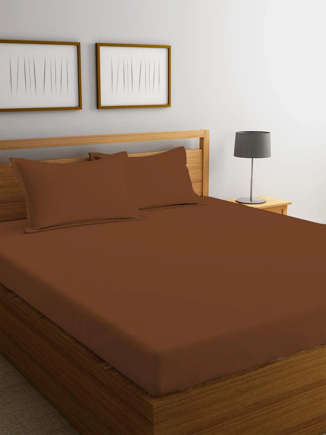 3 Piece Fitted Sheet Set Super Soft Brown Super King Size 200x200 30cm with 2 Pillow Case