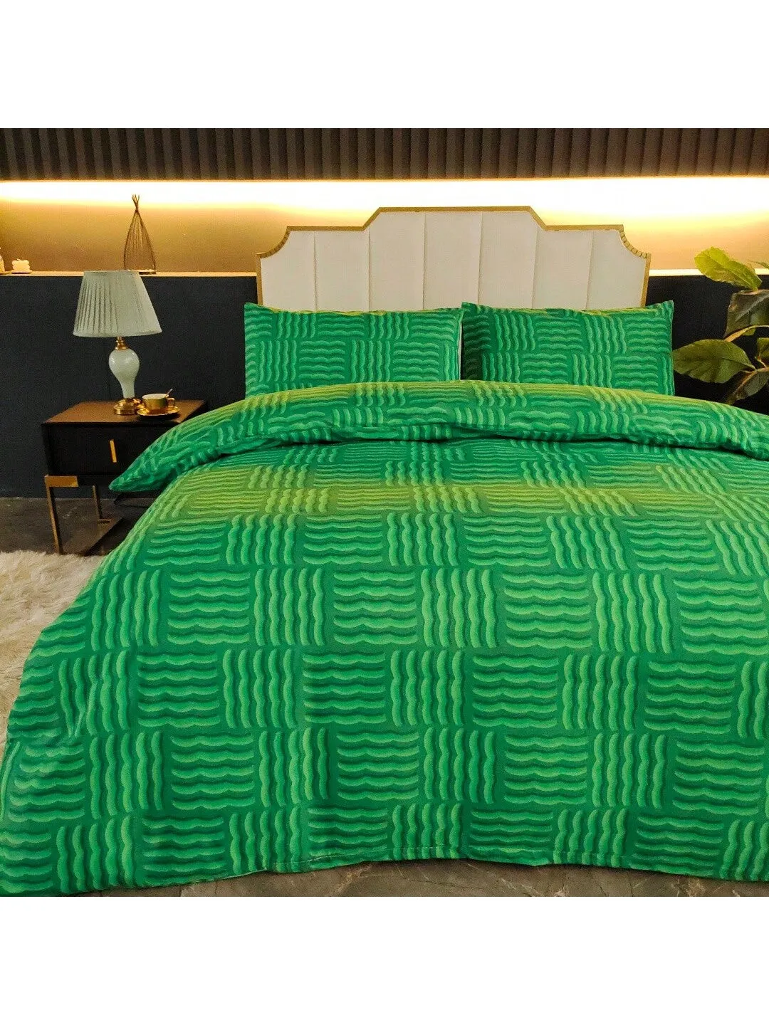 3 Piece Green Dacron Bedding Set - Ultrafine Fiber, Fade Resistant, Easy to Manage - Perfect for All Seasons(1*Duvet Cover   2*Pillowcases, Without Core)