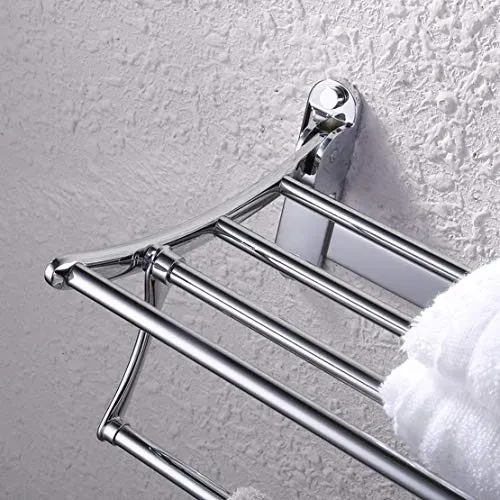 304 Grade Dual Folding Towel Rack for Bathroom/Towel Stand/Hanger/Bathroom Organizer Stainless Steel Folding Towel Rack for Bathroom/Towel Stand/Hanger/Bathroom Accessories (18 INCH)