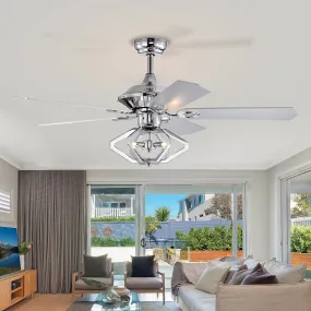 52" Dual Wood 5-Blade Crystal Ceiling Fan with Remote