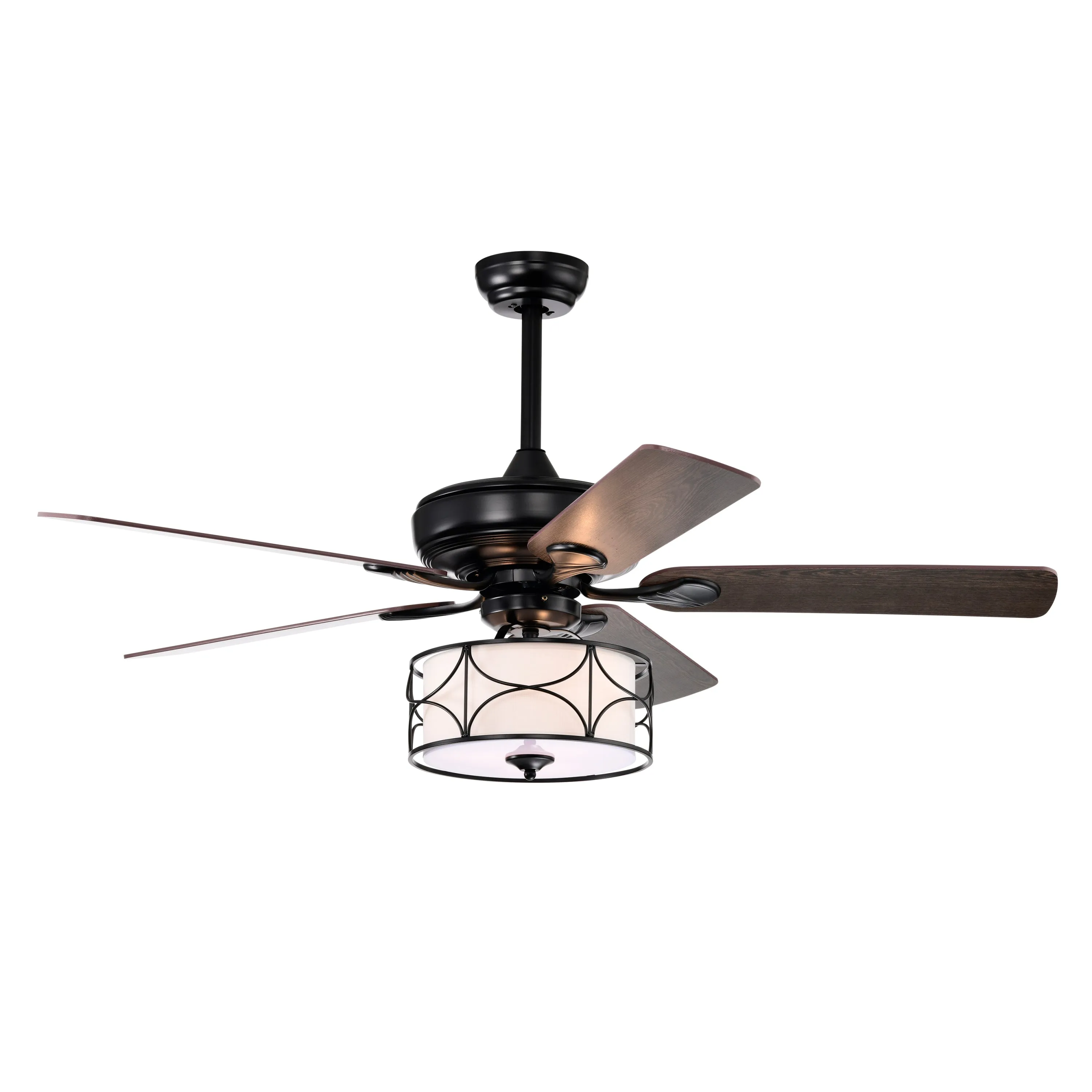 52" Modern Ceiling Fan with Dual Finish Reversible Blades, Fandelier-Matte Black