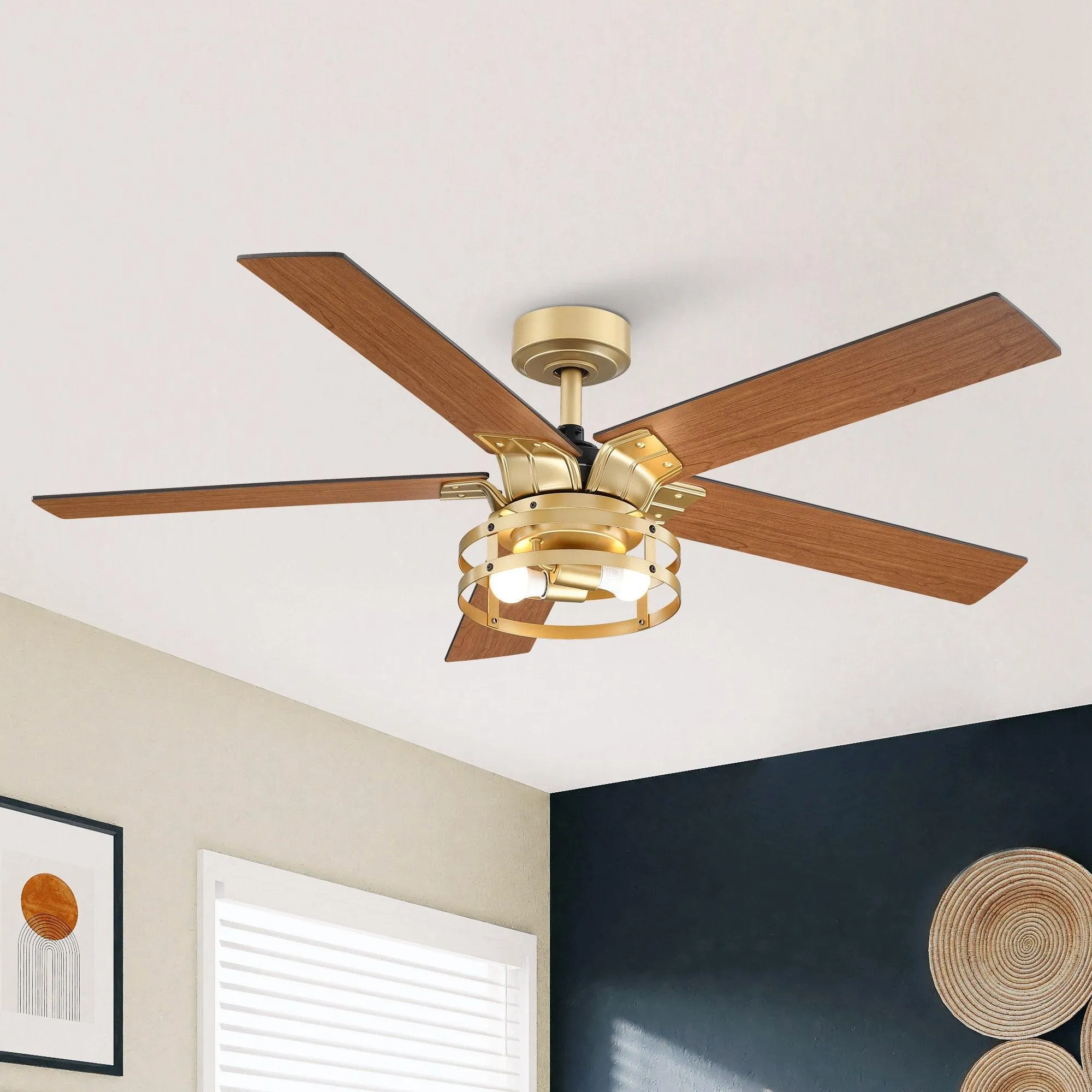 52" Prayag Industrial Downrod Mount Reversible Ceiling Fan with Lighting and Remote Control