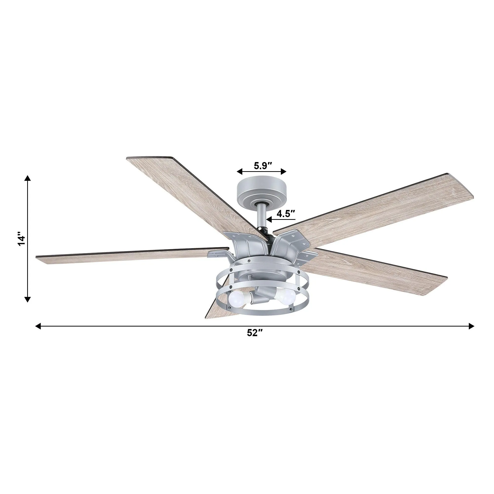 52" Prayag Industrial Downrod Mount Reversible Ceiling Fan with Lighting and Remote Control