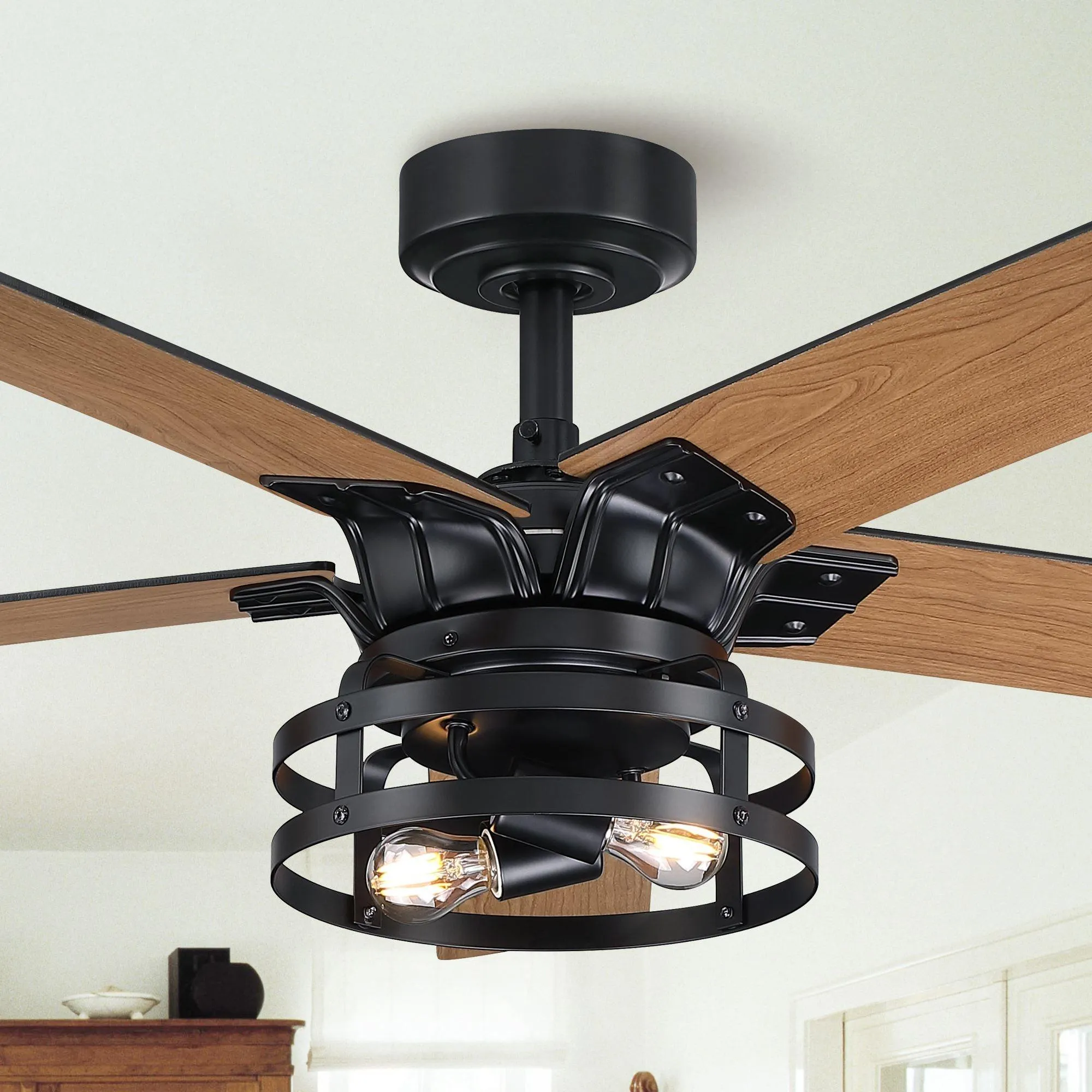 52" Prayag Industrial Downrod Mount Reversible Ceiling Fan with Lighting and Remote Control