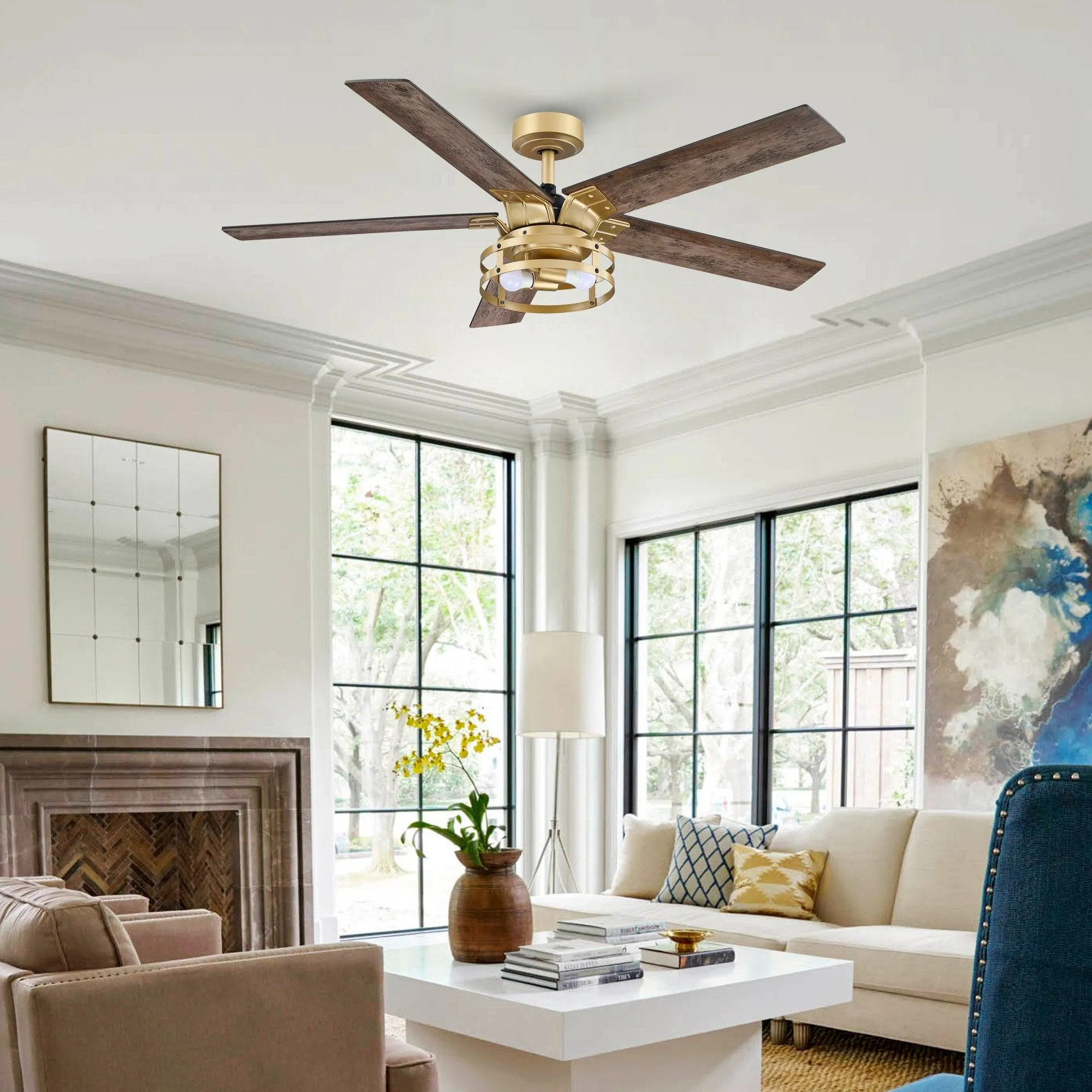 52" Prayag Industrial Downrod Mount Reversible Ceiling Fan with Lighting and Remote Control