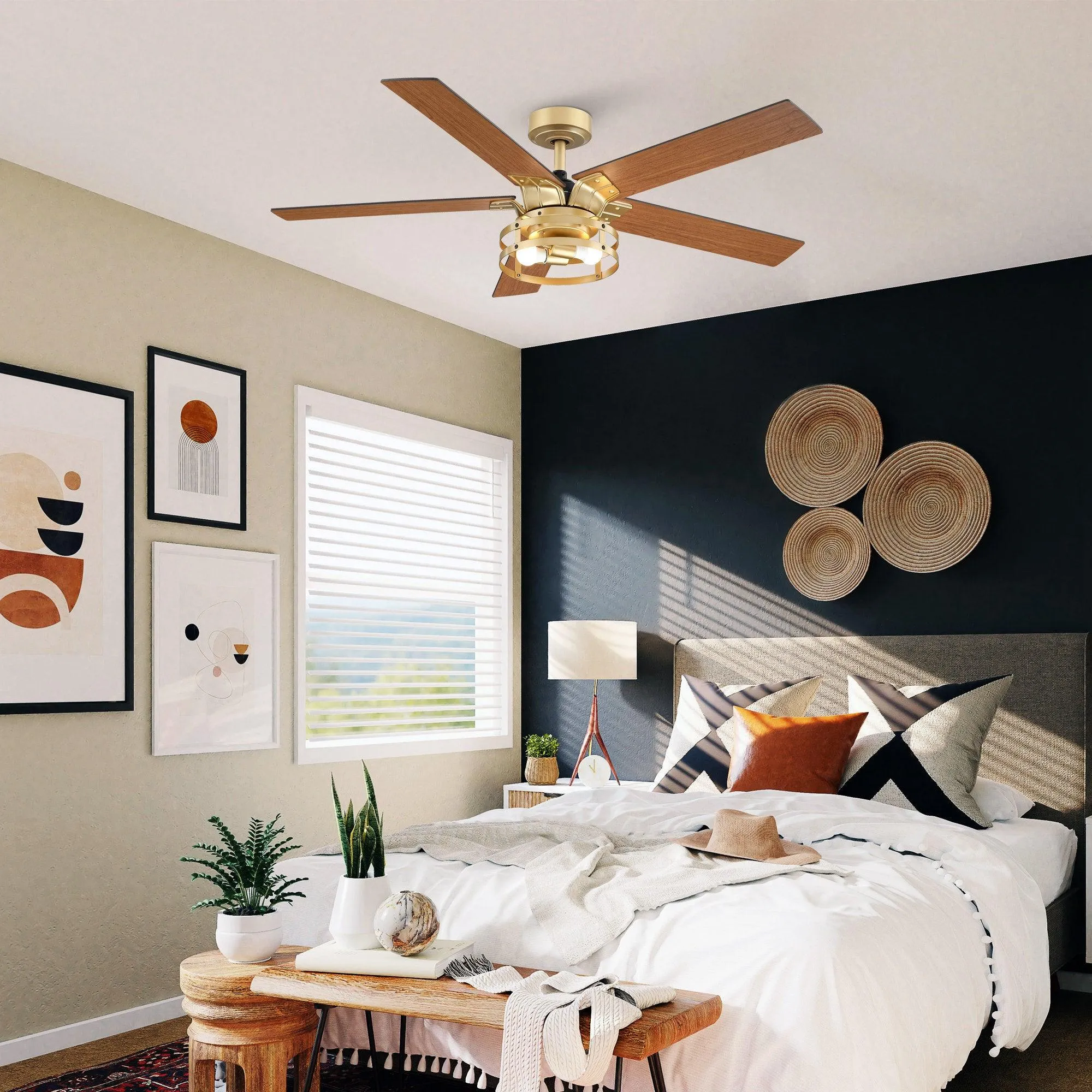 52" Prayag Industrial Downrod Mount Reversible Ceiling Fan with Lighting and Remote Control