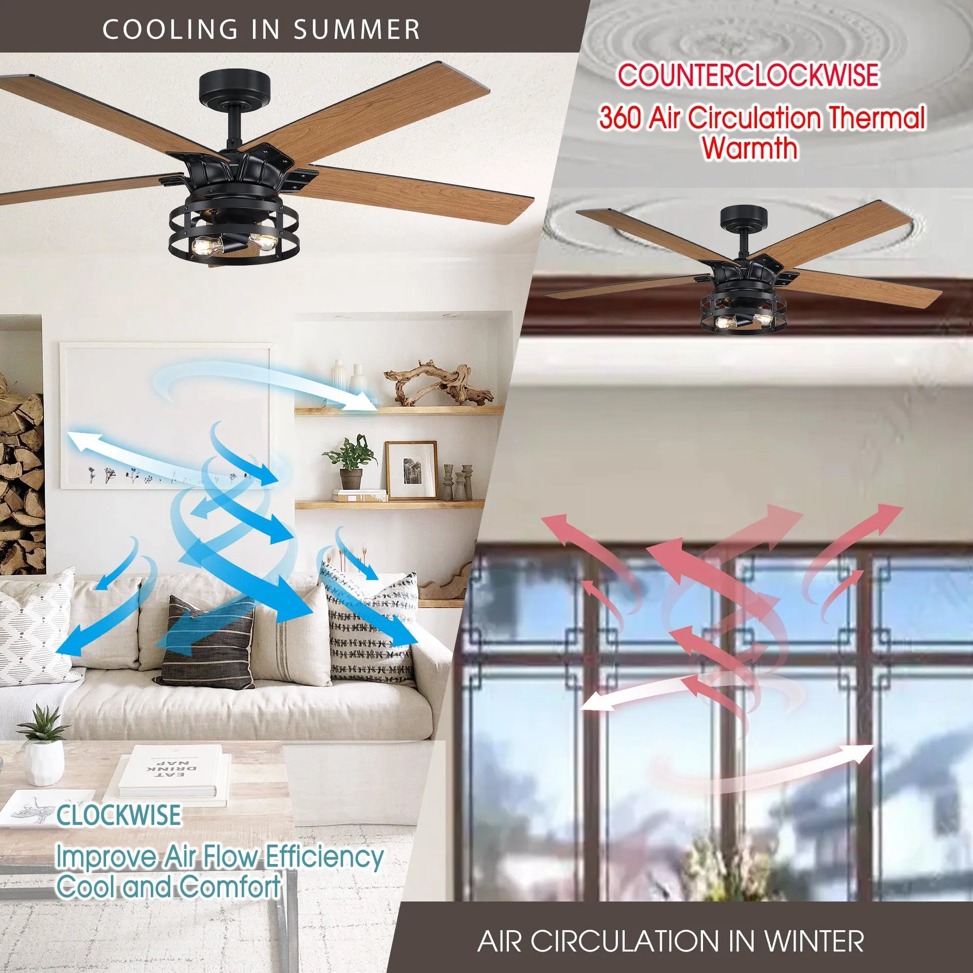 52" Prayag Industrial Downrod Mount Reversible Ceiling Fan with Lighting and Remote Control