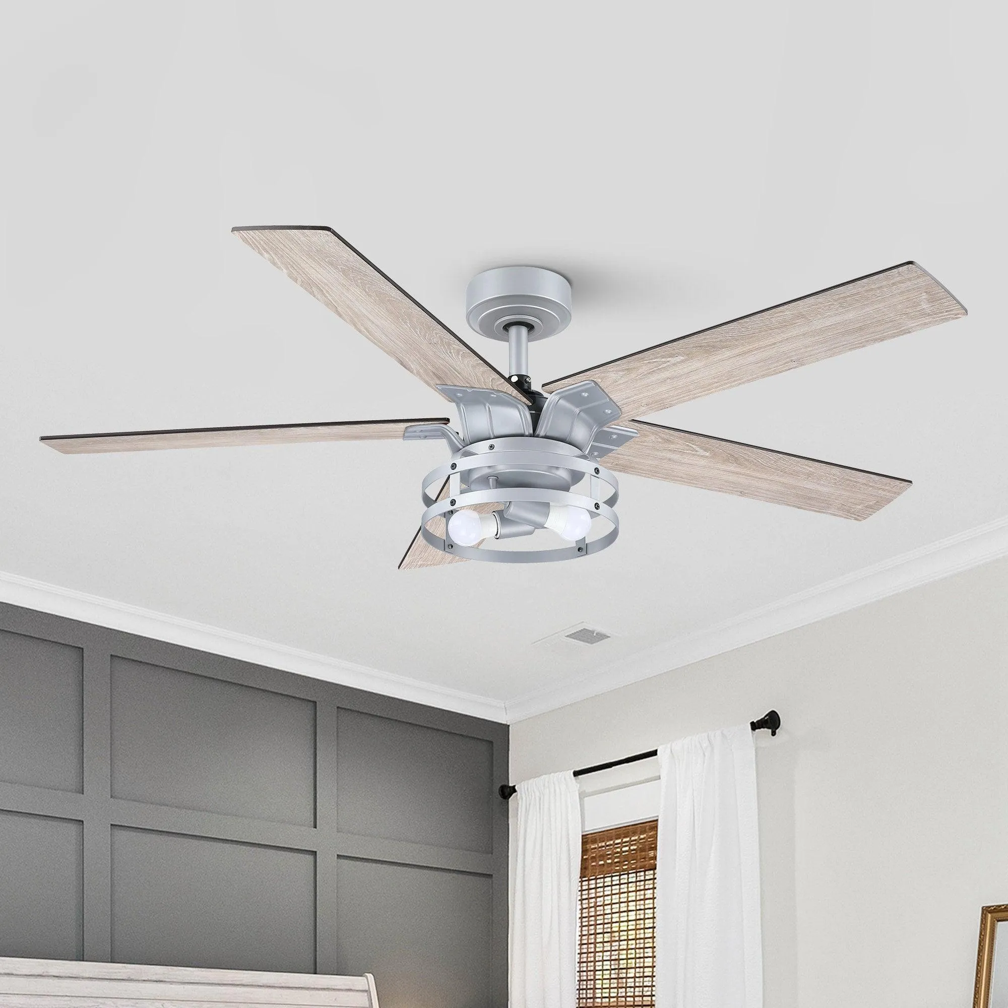 52" Prayag Industrial Downrod Mount Reversible Ceiling Fan with Lighting and Remote Control