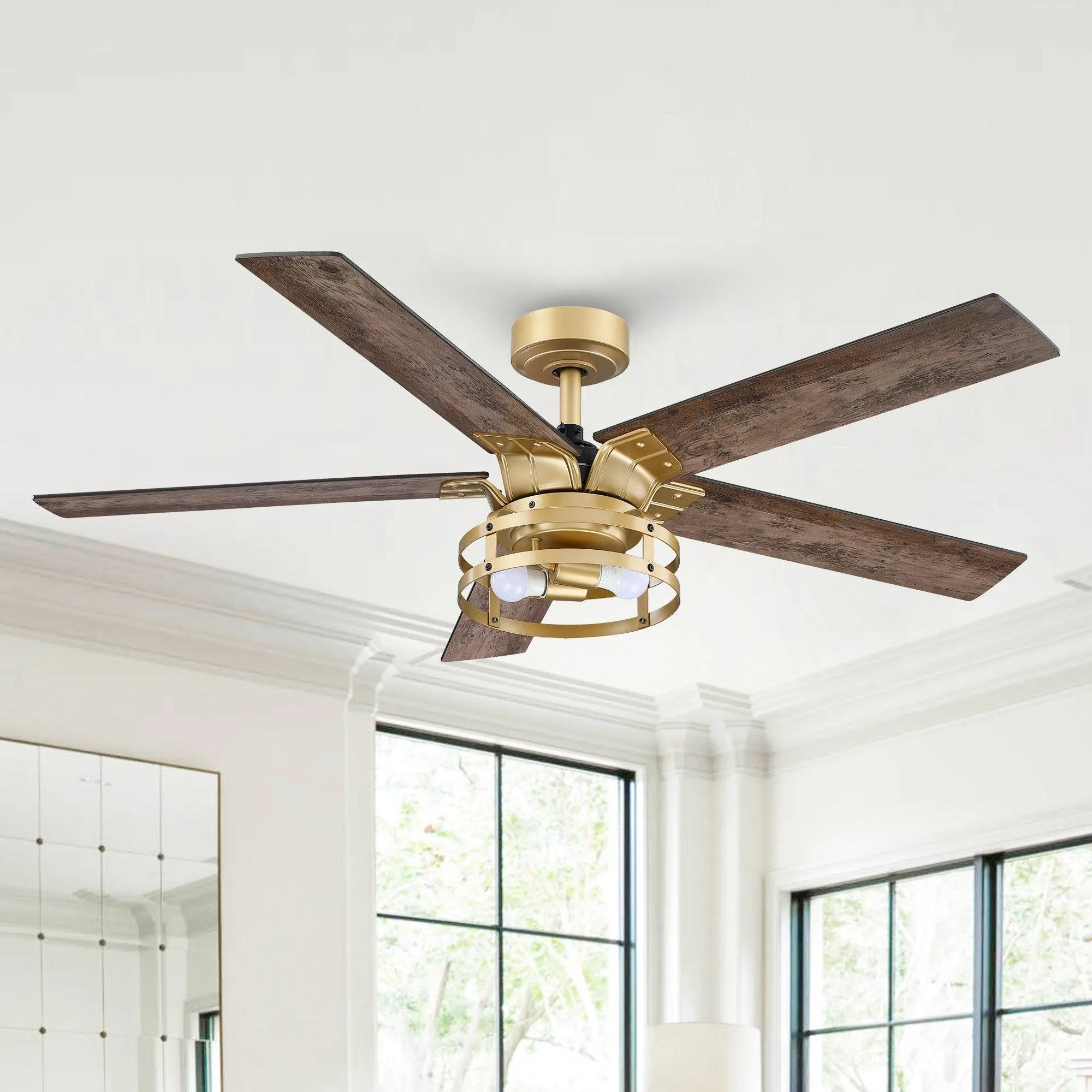 52" Prayag Industrial Downrod Mount Reversible Ceiling Fan with Lighting and Remote Control