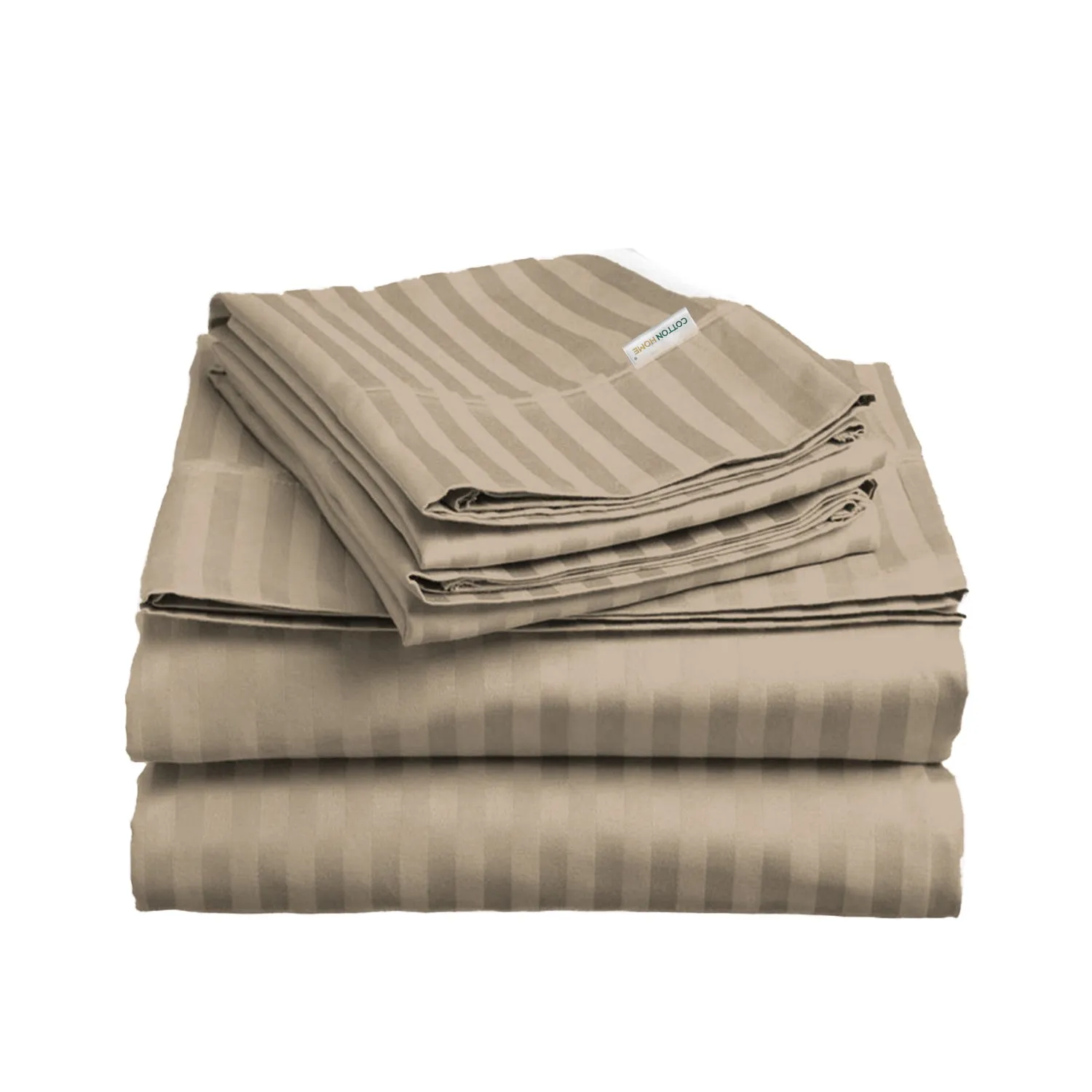 6 Piece Duvet Cover Set 220x240cm Queen - Light Brown Stripe