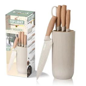 6-Piece Kitchen Knife Set Non-Stick Stainless Steel Blades with Universal Knife Block