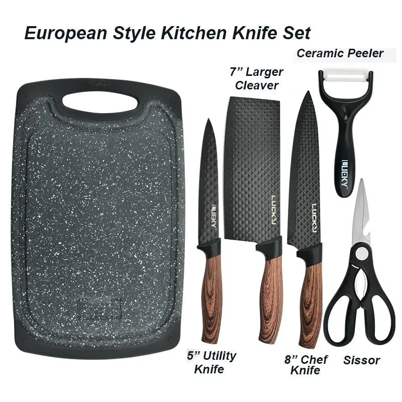 6 pieces Kitchen Knife Set Chef Knives Stainless Steel Nonstick Scissor Cutting Board