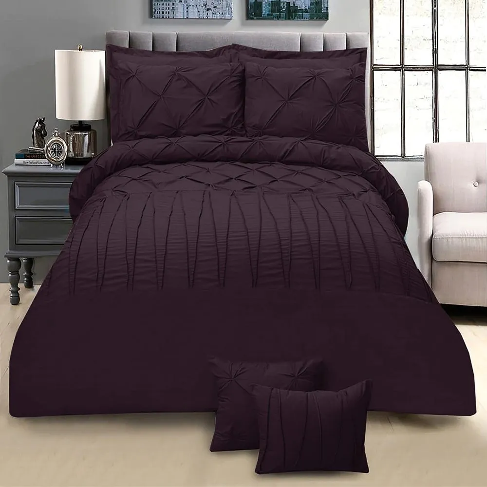 8 PC's Pintuck & Cross Pleated Duvet Set-Burgundy