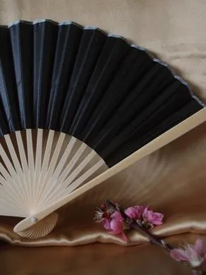 9" Black Silk Hand Fans for Weddings (10 Pack)