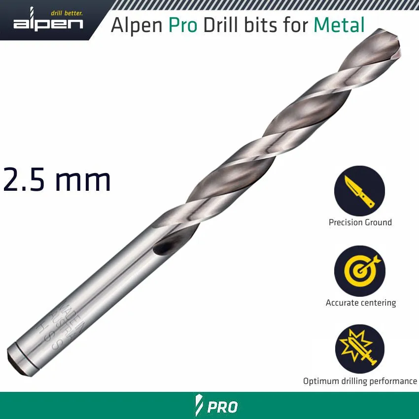 ALPEN ALPEN PRO 2.5MM HSS DRILL DIN 338 RN 135 WITH SPLIT POINT BULK ALP9540025