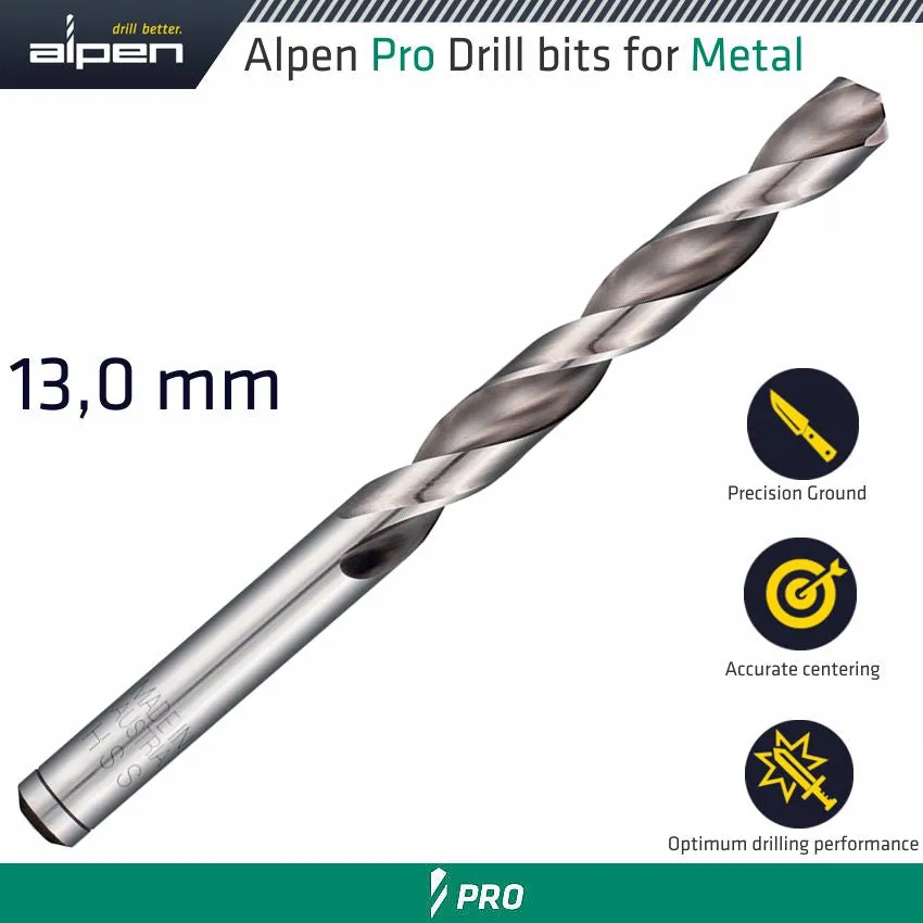 ALPEN ALPEN PRO HSS DRILL DIN 338 RN 135  WITH SPLIT POINT 13.0MM BULK ALP954013