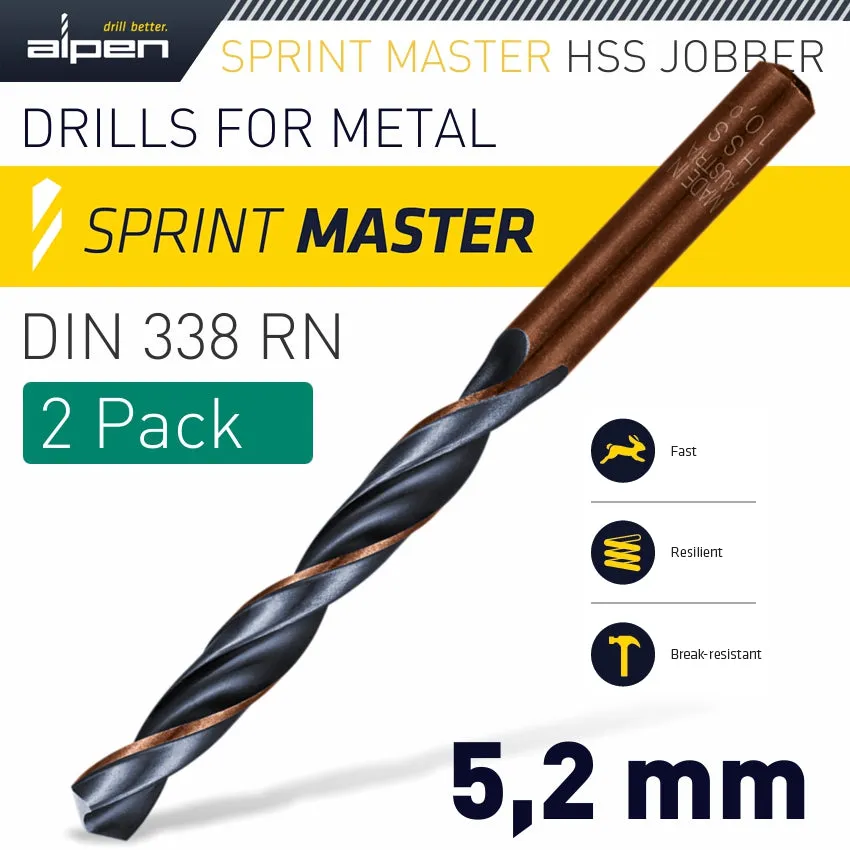 ALPEN ALPEN SPRINT MASTER DIN 338 5.2MM 2/PACK ALP6180052