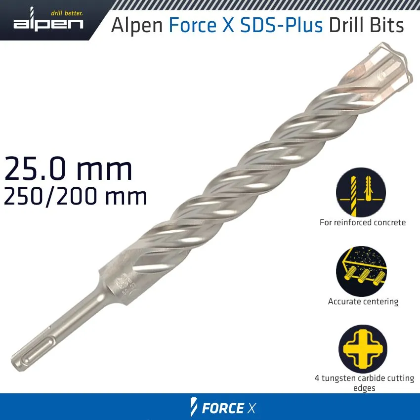 ALPEN FORCE X 25.0 x 250/200  SDS-PLUS DRILL BIT X4 CUTTING EDGES ALP835025