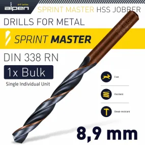 ALPEN HSS SPRINT MASTER 8.9MM BULK DIN 338 ALPEN DRILL BIT ALP6260089