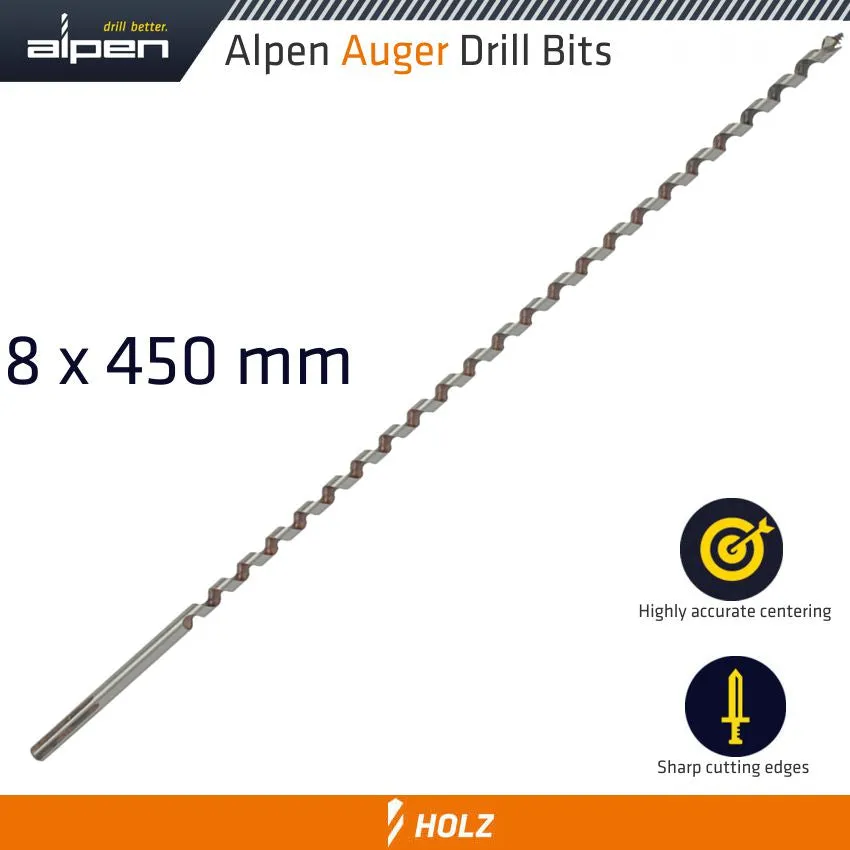 ALPEN WOOD AUGER DRILL BIT 8 X 450MM ALP22608