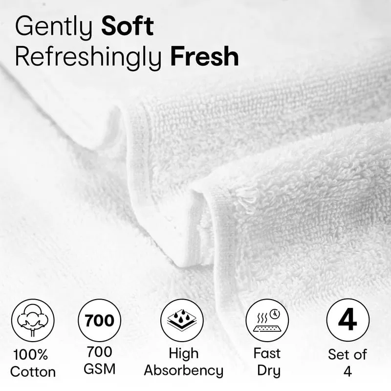 Anko Australia 100% Cotton 700 GSM Ribbed Hand Towel | Set of 4 | Super-Soft, Absorbent, Quick-Drying | White Towel for Men, Women & Kids | 60x40 cm |Travel, Gym, Spa Towel