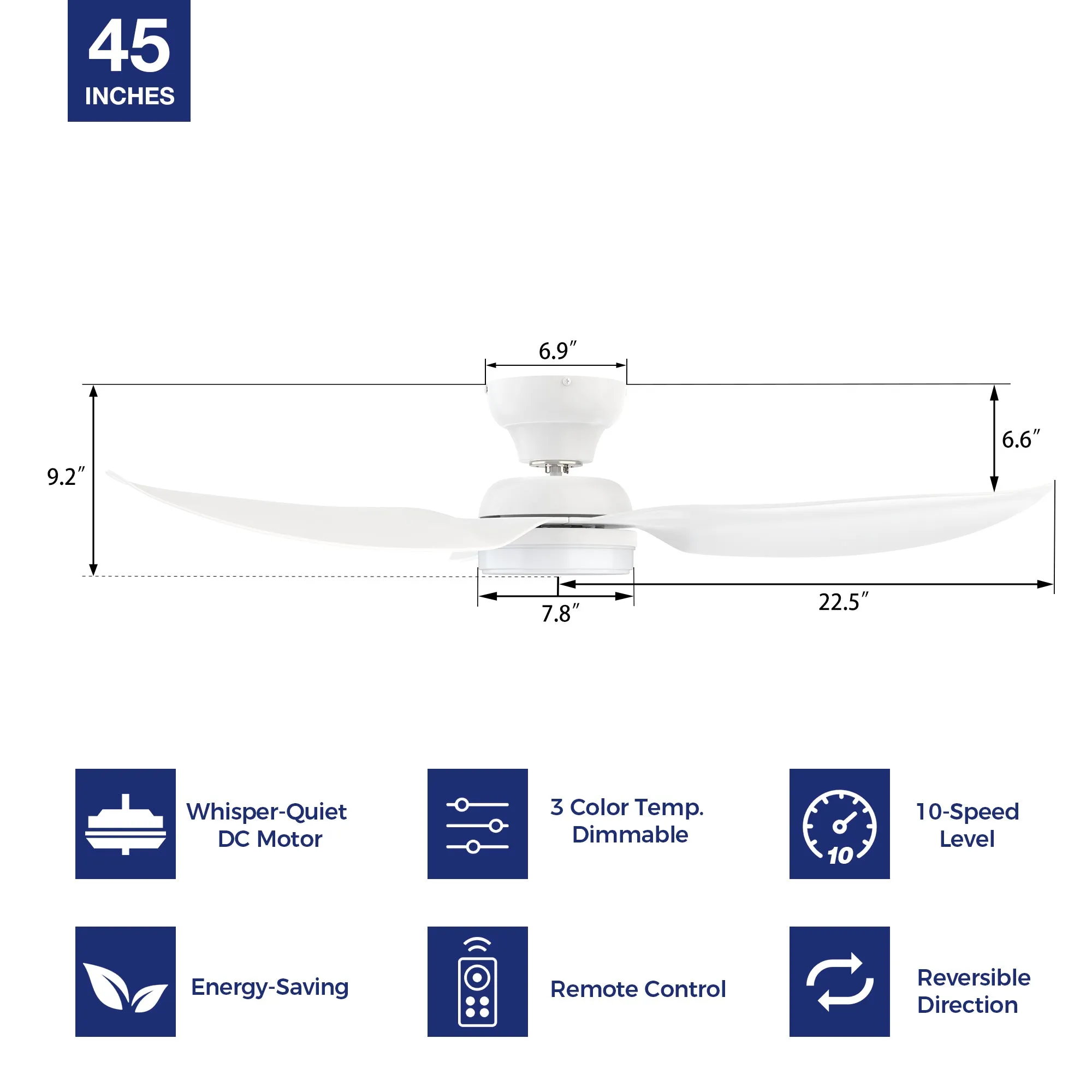 Annecy Low Profile Ceiling Fan With Light and Remote 45 inch