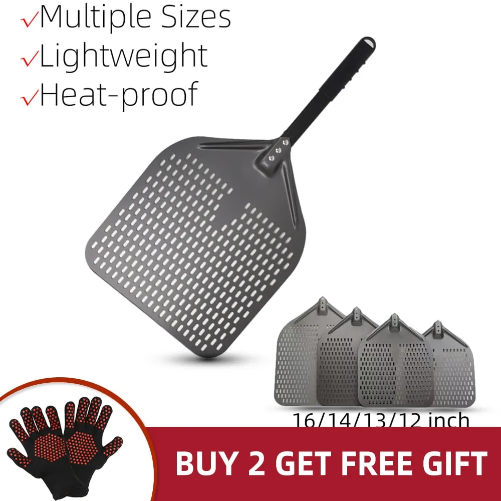 Anygleam Pizza Shovel 35 cm x 91cm Dark Grey for Perforated Peel with Metal Handle Oven Turning Baking Accessory