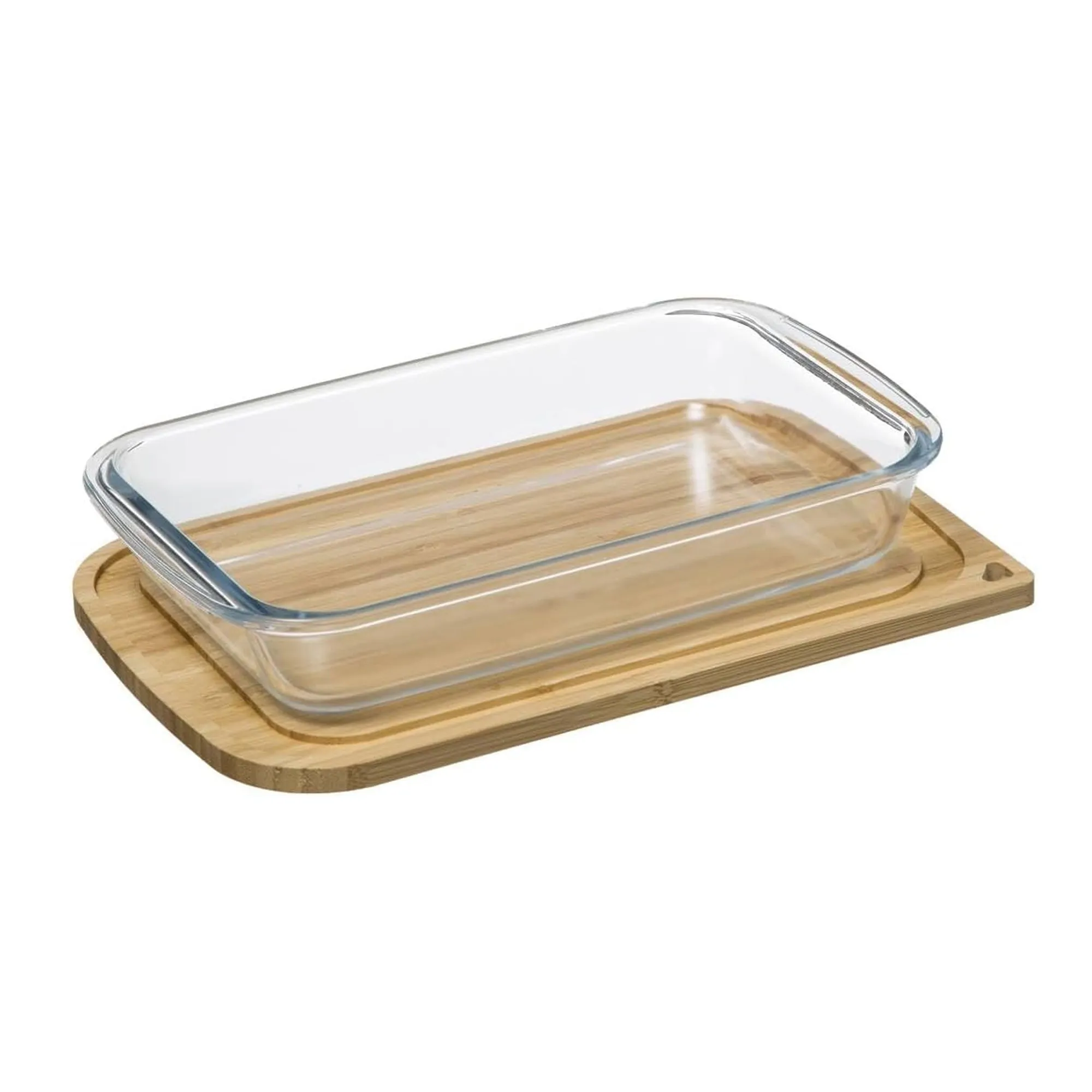 Aqua Rectangular Glass Baking Tray with Bamboo Lid Clear