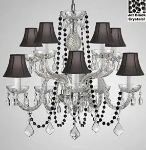 Authentic All Crystal Chandelier Chandeliers Lighting With Jet Black Crystals And Black Shades Perfect For Living Room Dining Room Kitchen Kid'S Bedroom H25" W24" - G46-B80/Cs/Blackshades/1122/5 5