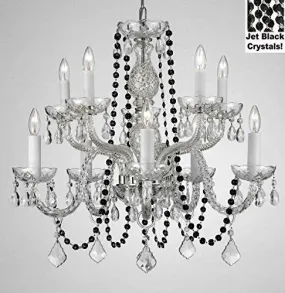 Authentic All Crystal Chandelier Chandeliers Lighting With Jet Black Crystals Perfect For Living Room Dining Room Kitchen Kid'S Bedroom H25" W24" - G46-B80/Cs/1122/5 5