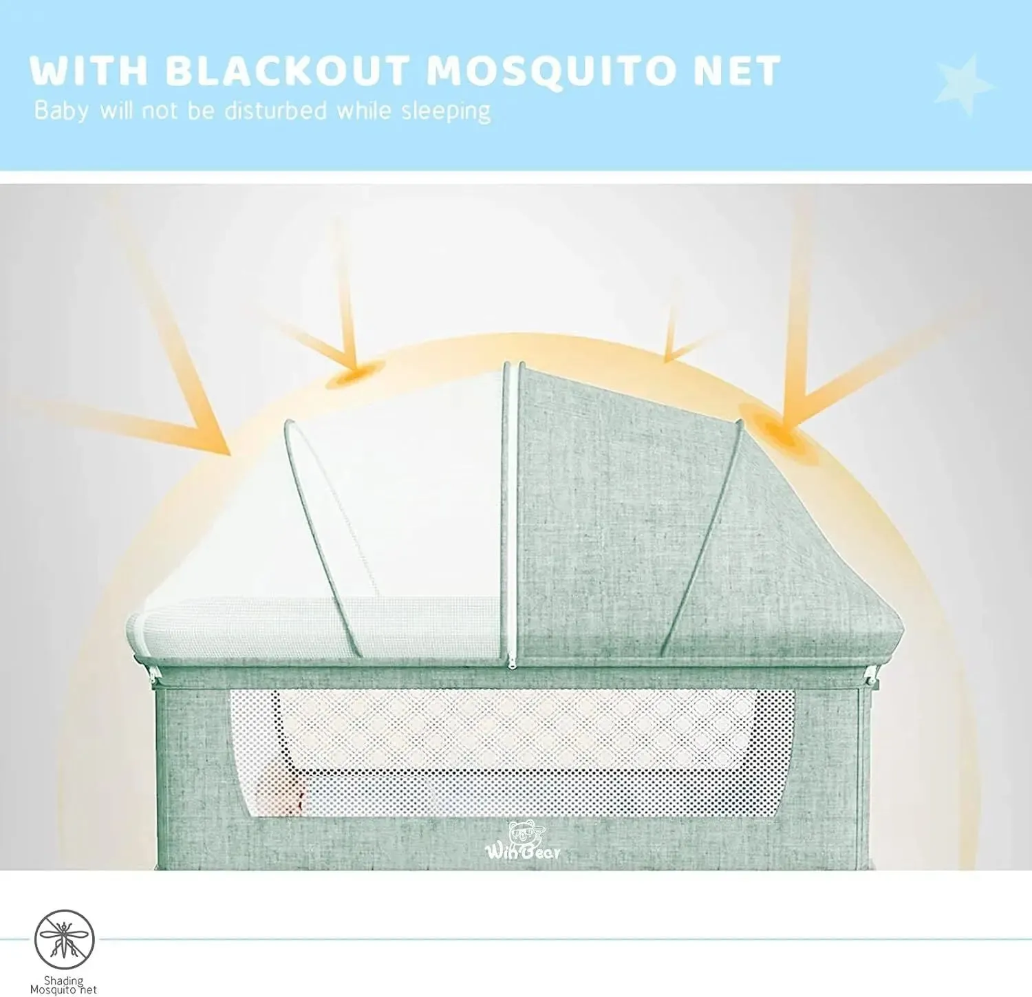 Baby 3 in 1 Bedside Crib & Portable Bed with Mosquito Nets - Green