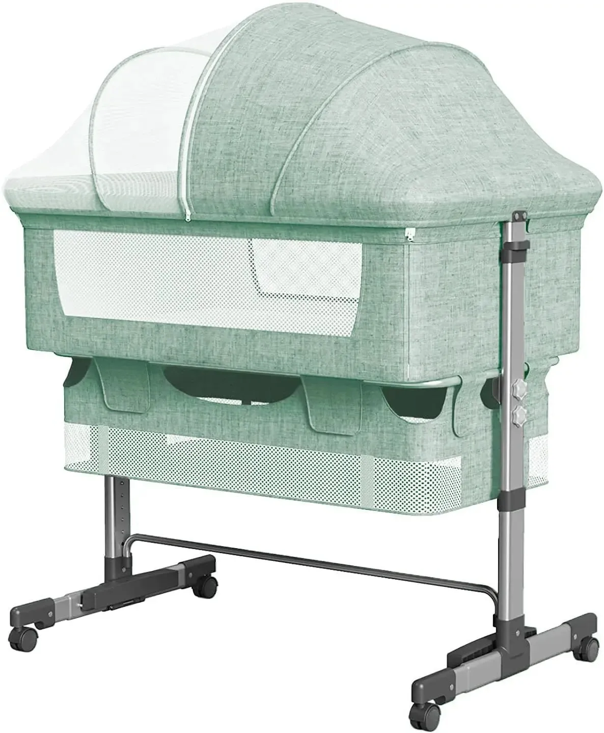 Baby 3 in 1 Bedside Crib & Portable Bed with Mosquito Nets - Green