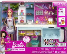 Barbie Doll and Accessories, Bakery Playset with Pink-Haired Petite Doll, Baking Station, Cake-Making Feature and 20  Play Pieces