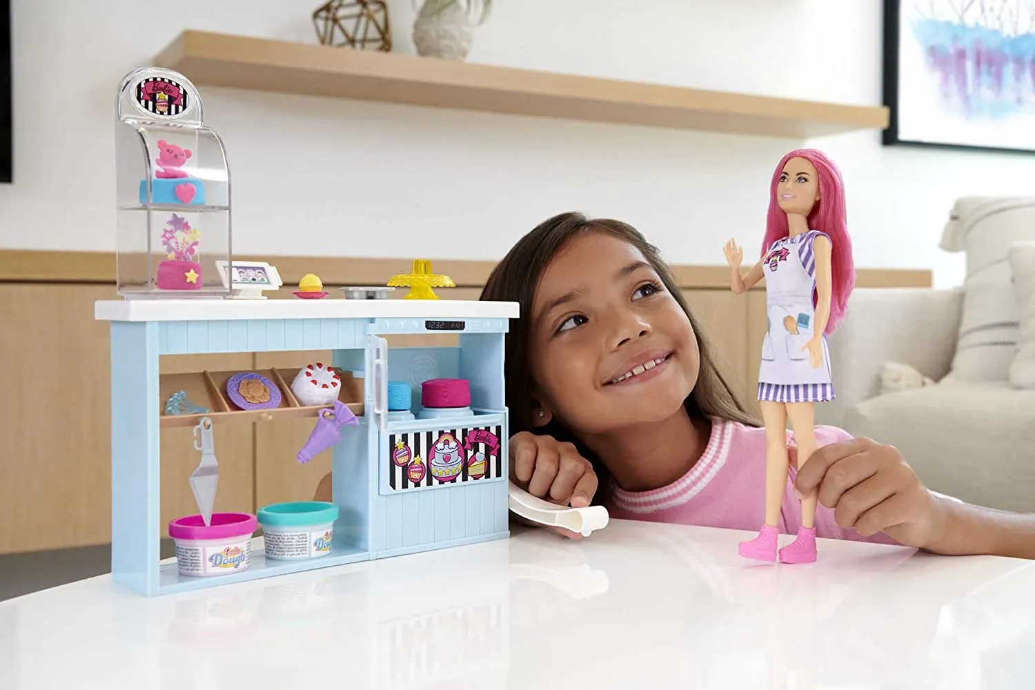 Barbie Doll and Accessories, Bakery Playset with Pink-Haired Petite Doll, Baking Station, Cake-Making Feature and 20  Play Pieces