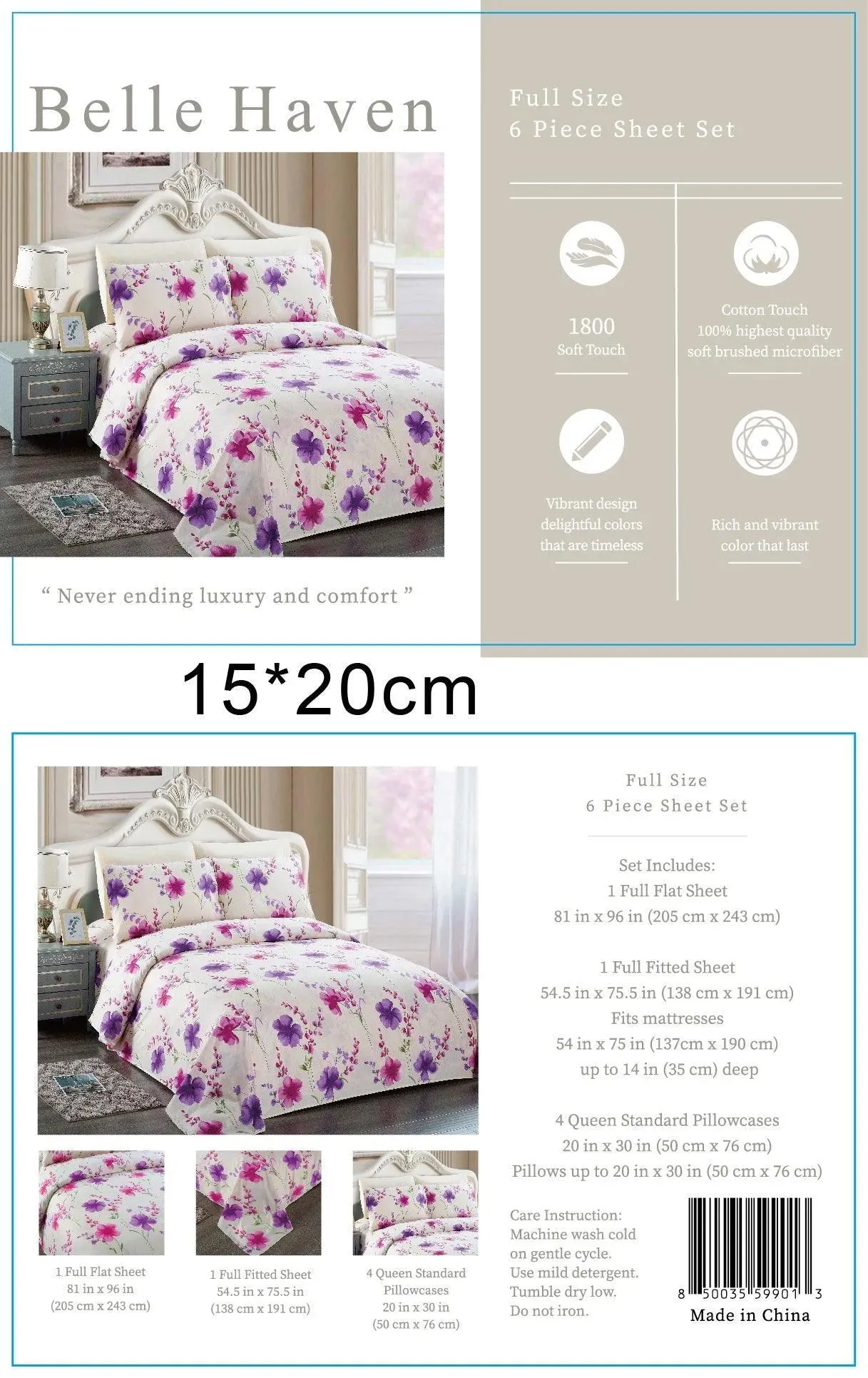 Belle Haven 6 Piece Sheet Set Bedding Set Light Pink with Colorful Flowers