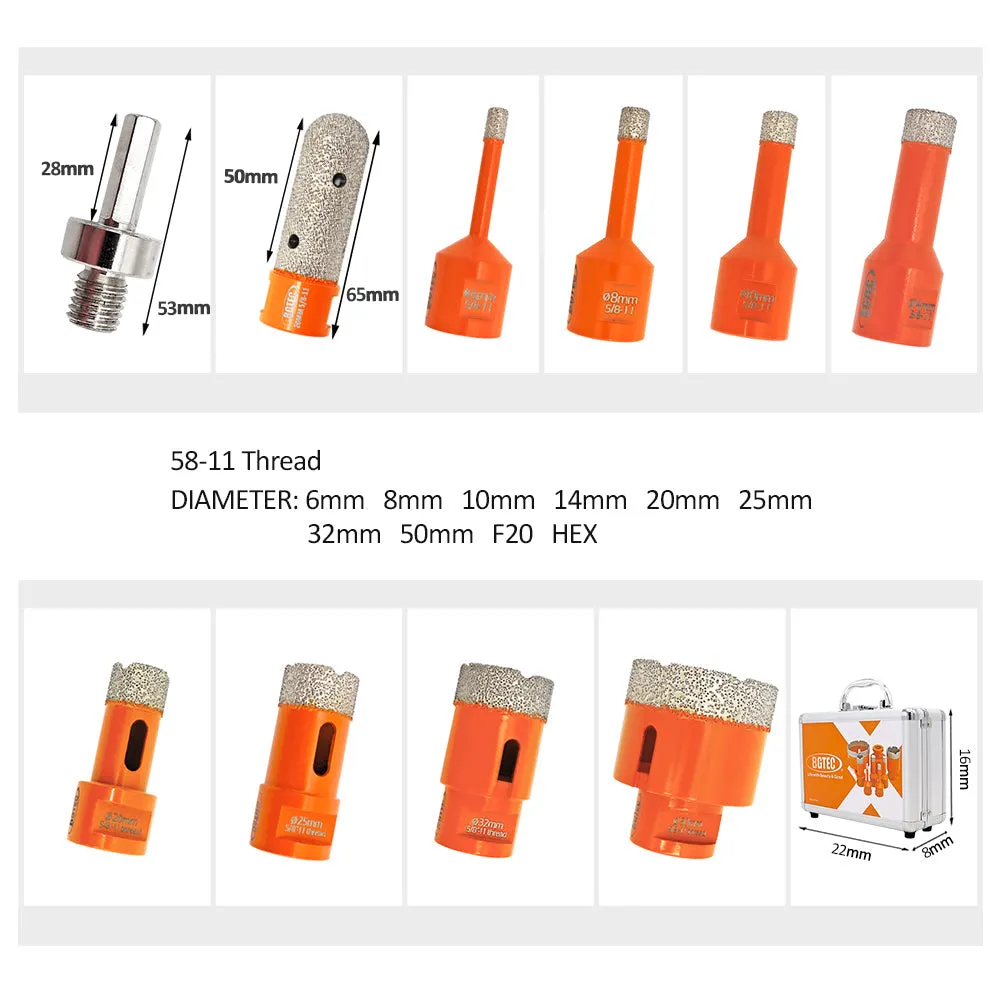 BGTEC Vacuum Brazed Diamond Core Drill Bits Kit with 5/8-11 Thread for Porcelain Tile Ceramic Granite Marble Stone Masonry Brick