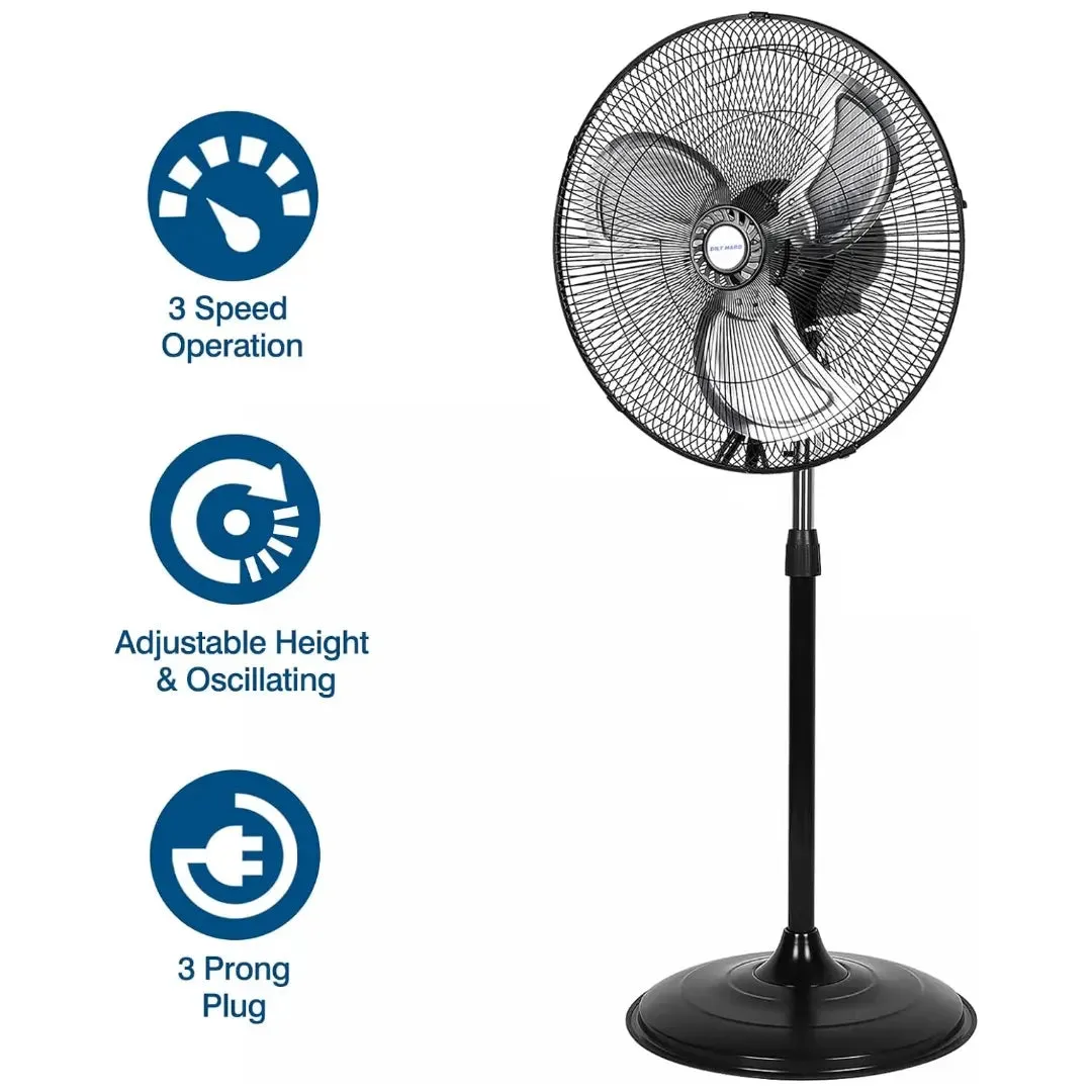 BILT HARD 18" High Velocity Pedestal Oscillating Fan, 3-Speed Industrial Standing Fan with Aluminum Blades, 3850 CFM Heavy Duty Metal Shop Fan