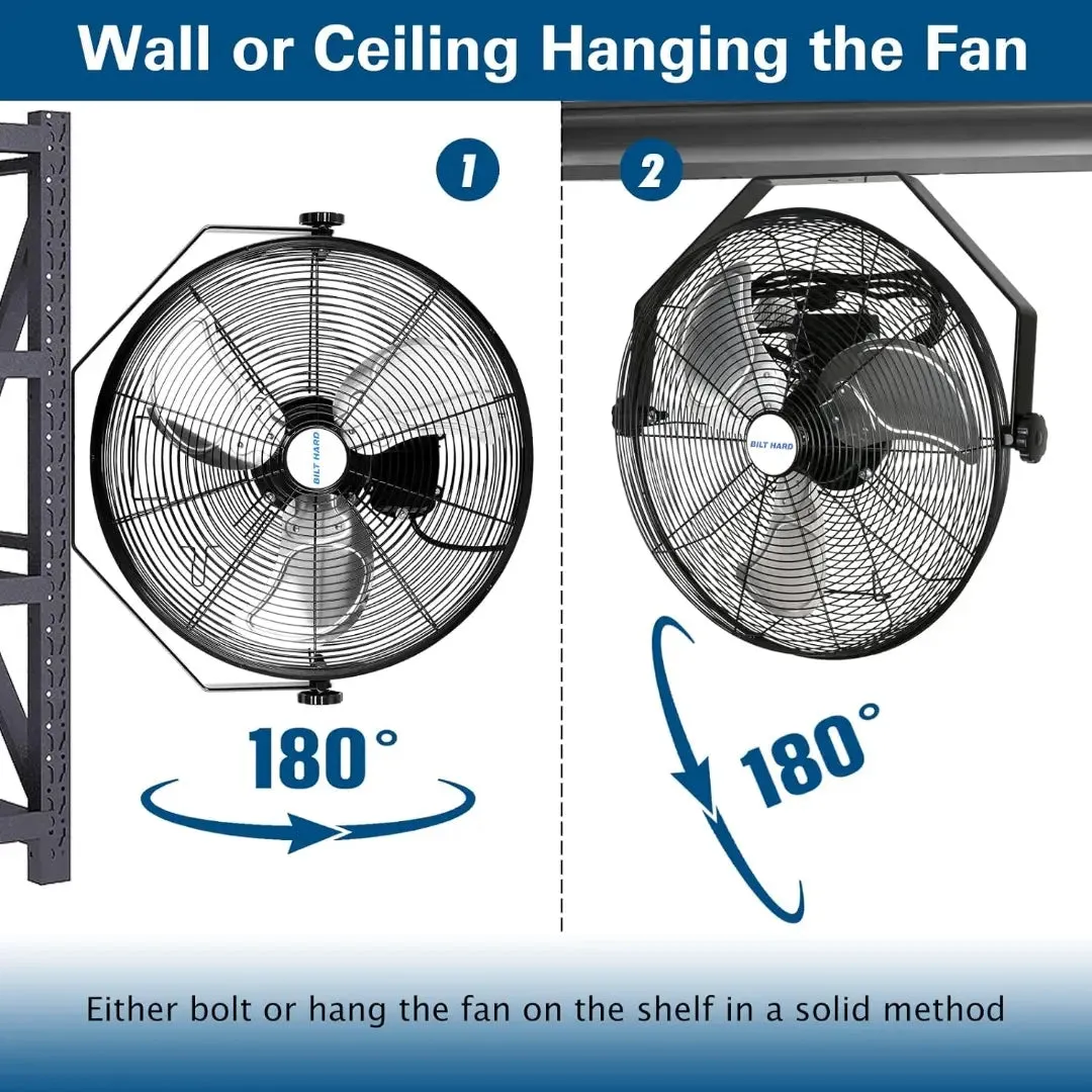 BILT HARD 18" Industrial Wall Mount Fan, 3-Speeds High Velocity Wall Fan with Sealed Motor, 4300 CFM Heavy Duty Metal Barn Fans